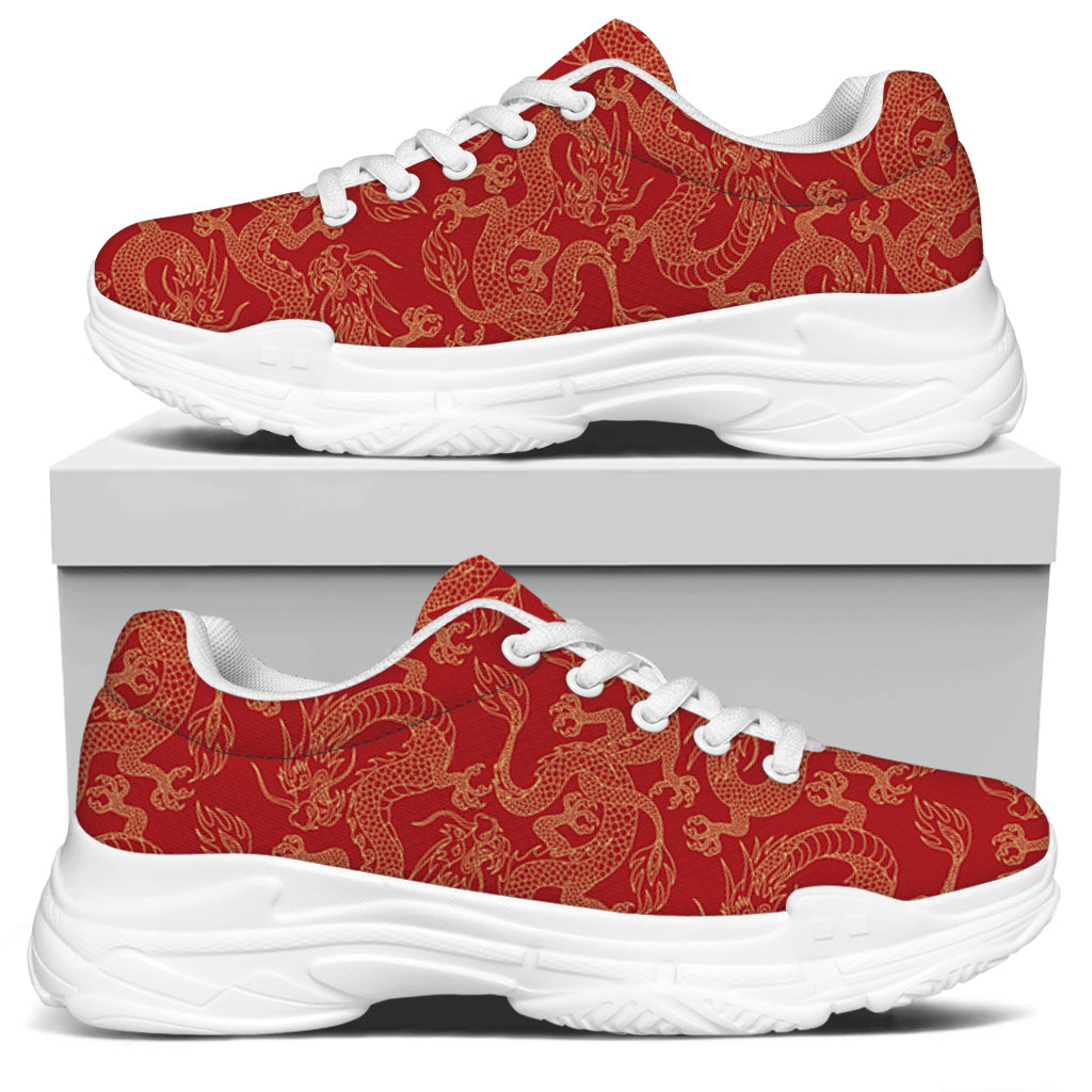 Traditional Chinese Dragon Pattern Print White Chunky Shoes