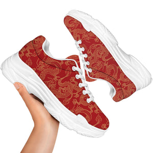 Traditional Chinese Dragon Pattern Print White Chunky Shoes