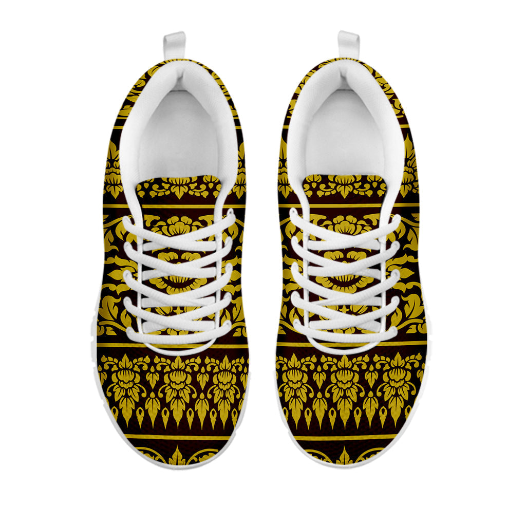 Traditional Thai Flower Pattern Print White Running Shoes