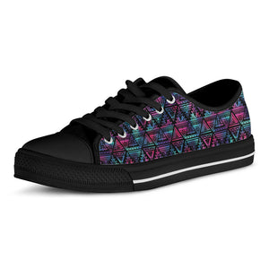 Triangle Ethnic Navajo Pattern Print Black Low Top Sneakers