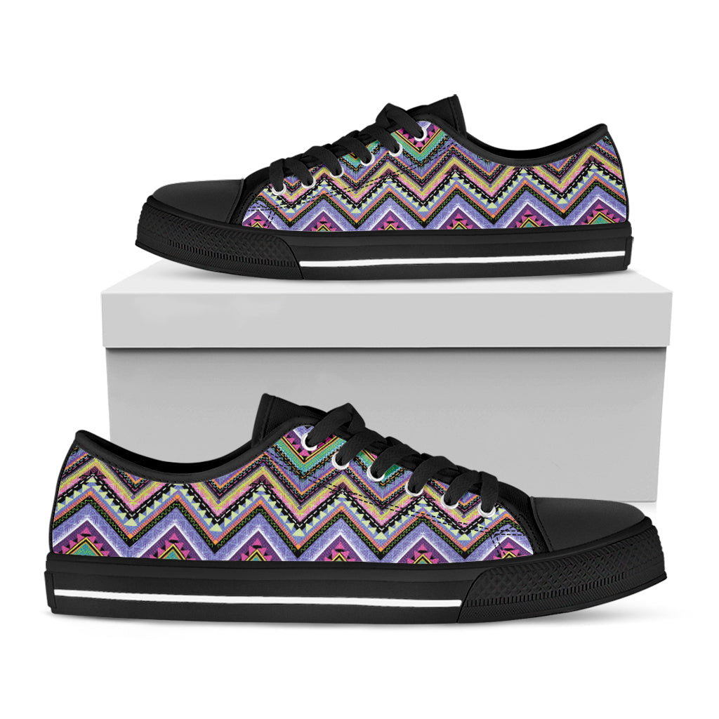 Tribal Aztec Hippie Pattern Print Black Low Top Sneakers
