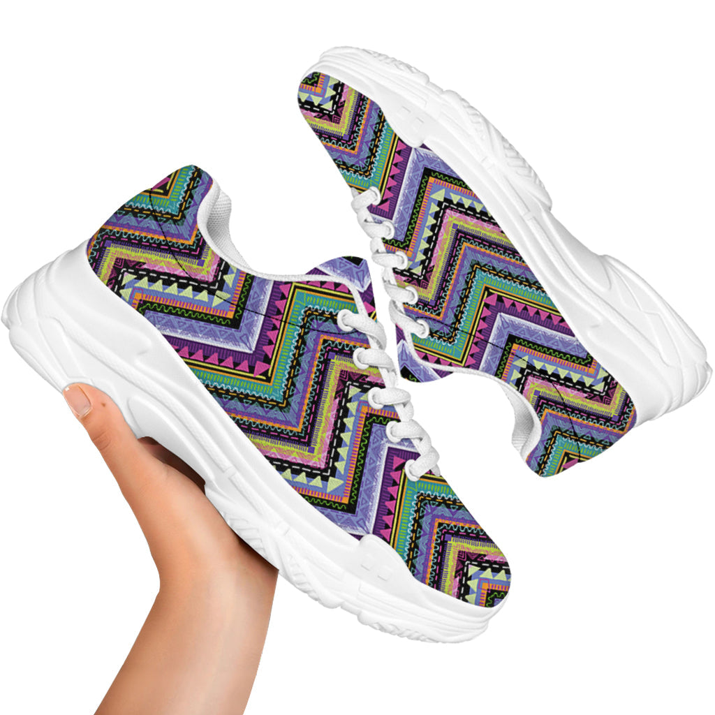 Tribal Aztec Hippie Pattern Print White Chunky Shoes
