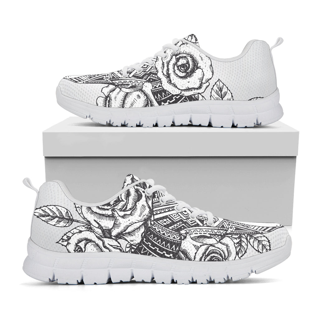 Tribal Indian Bull Skull Print White Running Shoes
