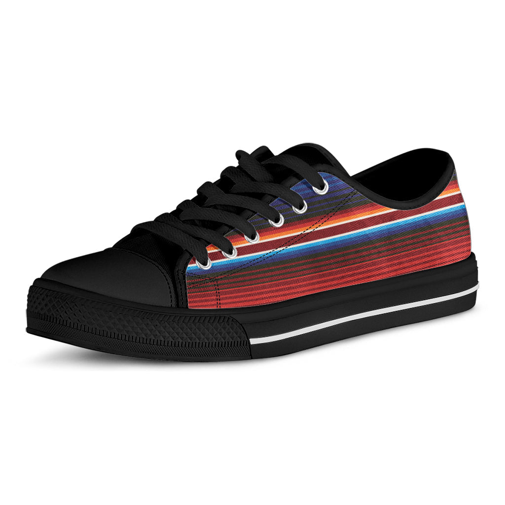 Tribal Mexican Blanket Pattern Print Black Low Top Sneakers
