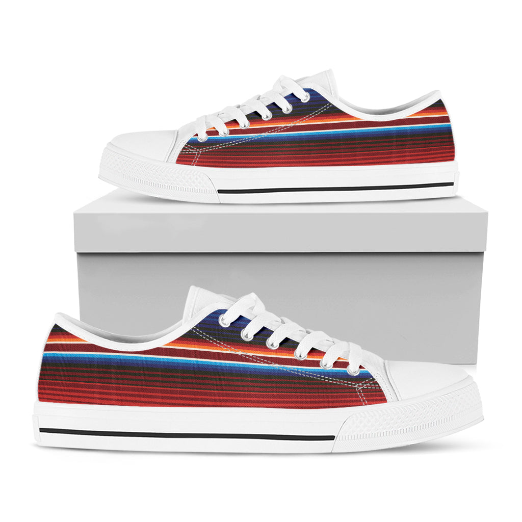 Tribal Mexican Blanket Pattern Print White Low Top Sneakers