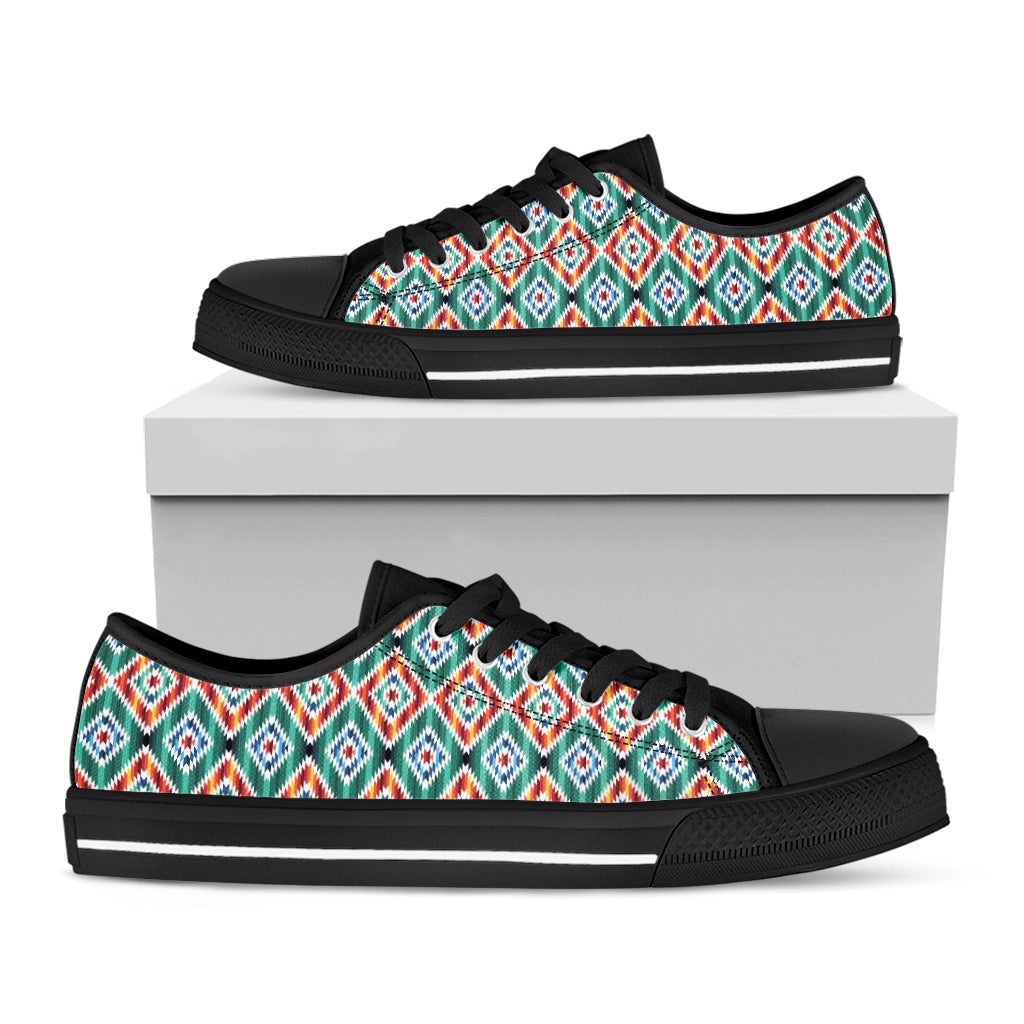 Tribal Navajo Pattern Print Black Low Top Sneakers