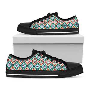 Tribal Navajo Pattern Print Black Low Top Sneakers