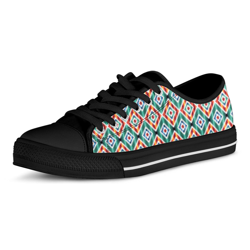 Tribal Navajo Pattern Print Black Low Top Sneakers