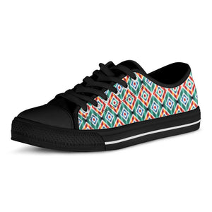 Tribal Navajo Pattern Print Black Low Top Sneakers