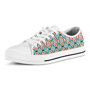 Tribal Navajo Pattern Print White Low Top Sneakers