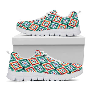 Tribal Navajo Pattern Print White Running Shoes