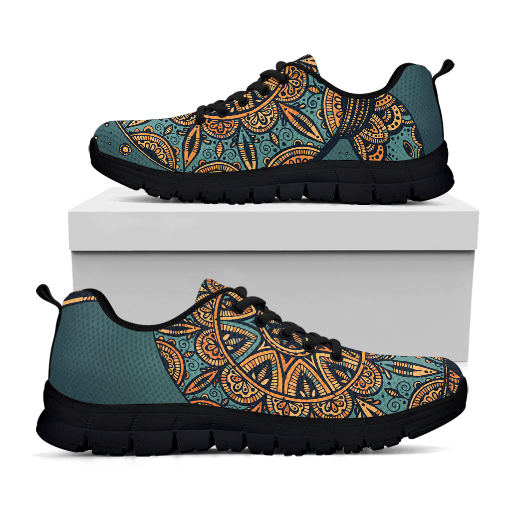 Tribal Sea Turtle Print Black Running Shoes