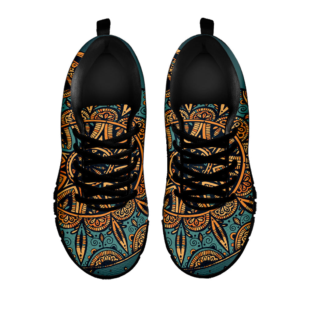 Tribal Sea Turtle Print Black Running Shoes