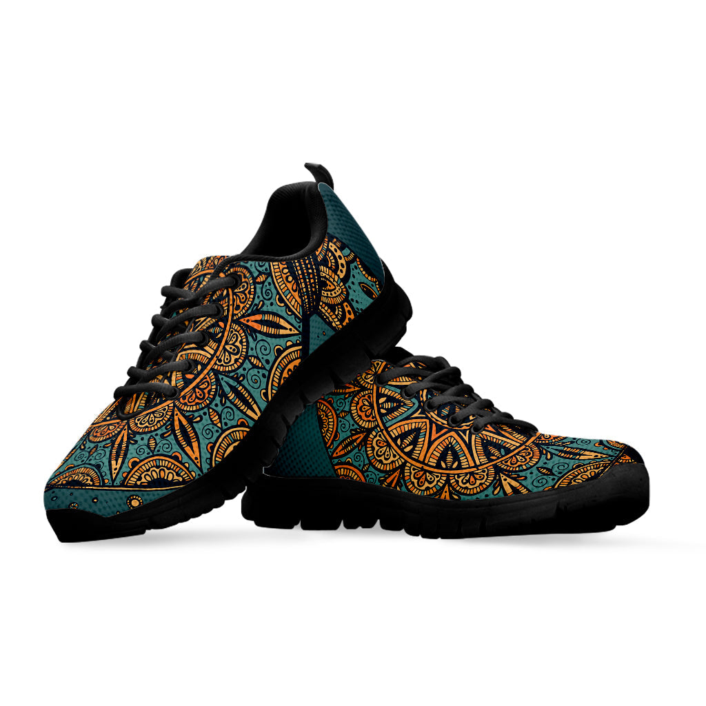 Tribal Sea Turtle Print Black Running Shoes