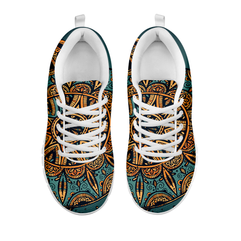 Tribal Sea Turtle Print White Running Shoes