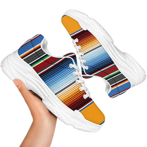 Tribal Serape Blanket Pattern Print White Chunky Shoes