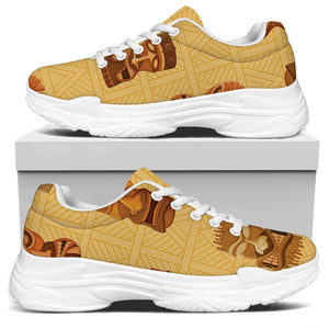 Tribal Tiki Mask Pattern Print White Chunky Shoes