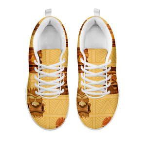 Tribal Tiki Mask Pattern Print White Running Shoes