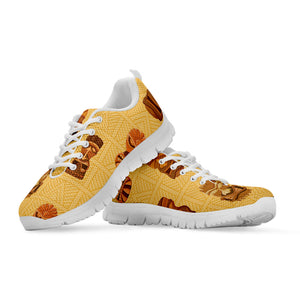 Tribal Tiki Mask Pattern Print White Running Shoes