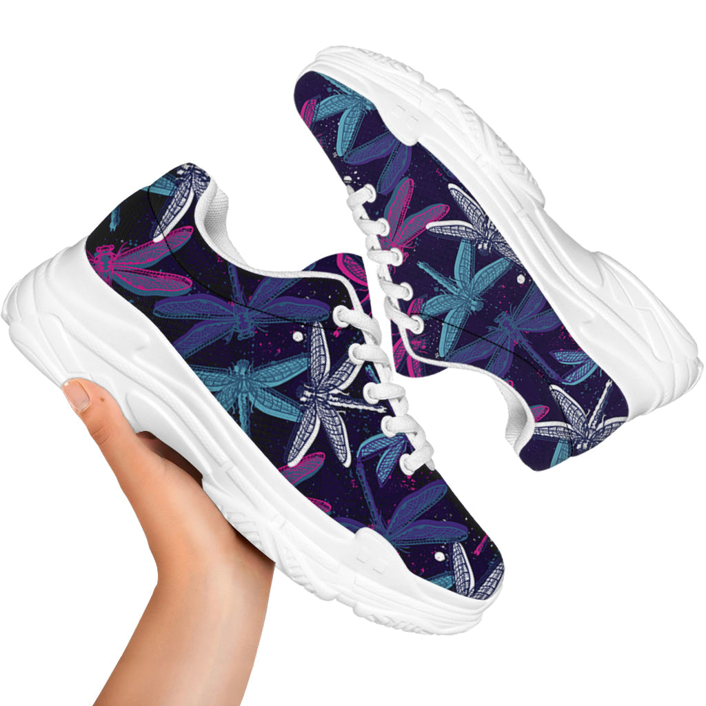 Trippy Dragonfly Pattern Print White Chunky Shoes