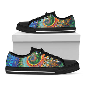 Trippy Fractal Print Black Low Top Sneakers