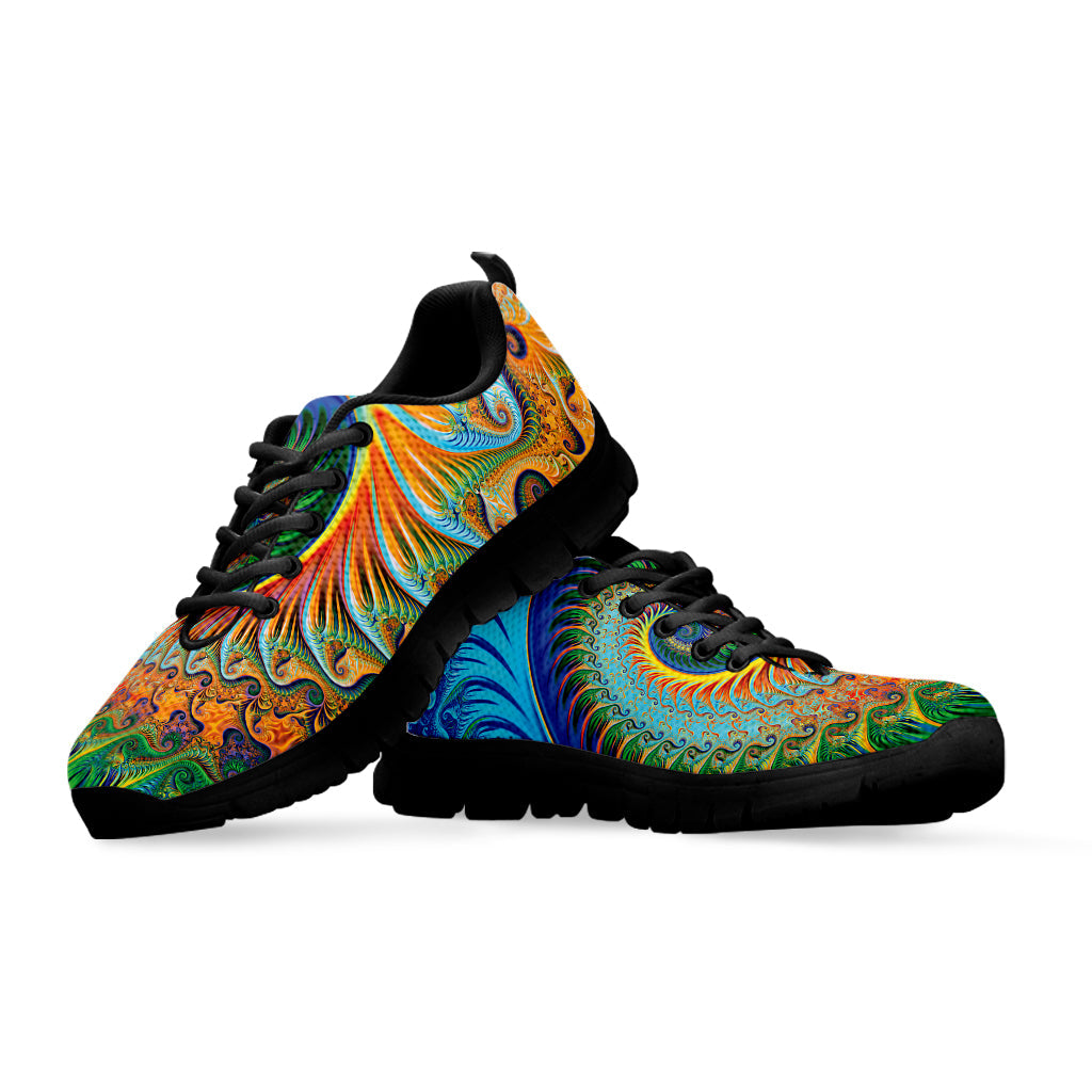 Trippy Fractal Print Black Running Shoes