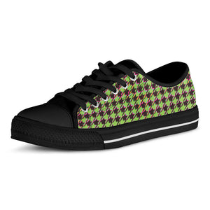 Trippy green Houndstooth Pattern Print Black Low Top Sneakers