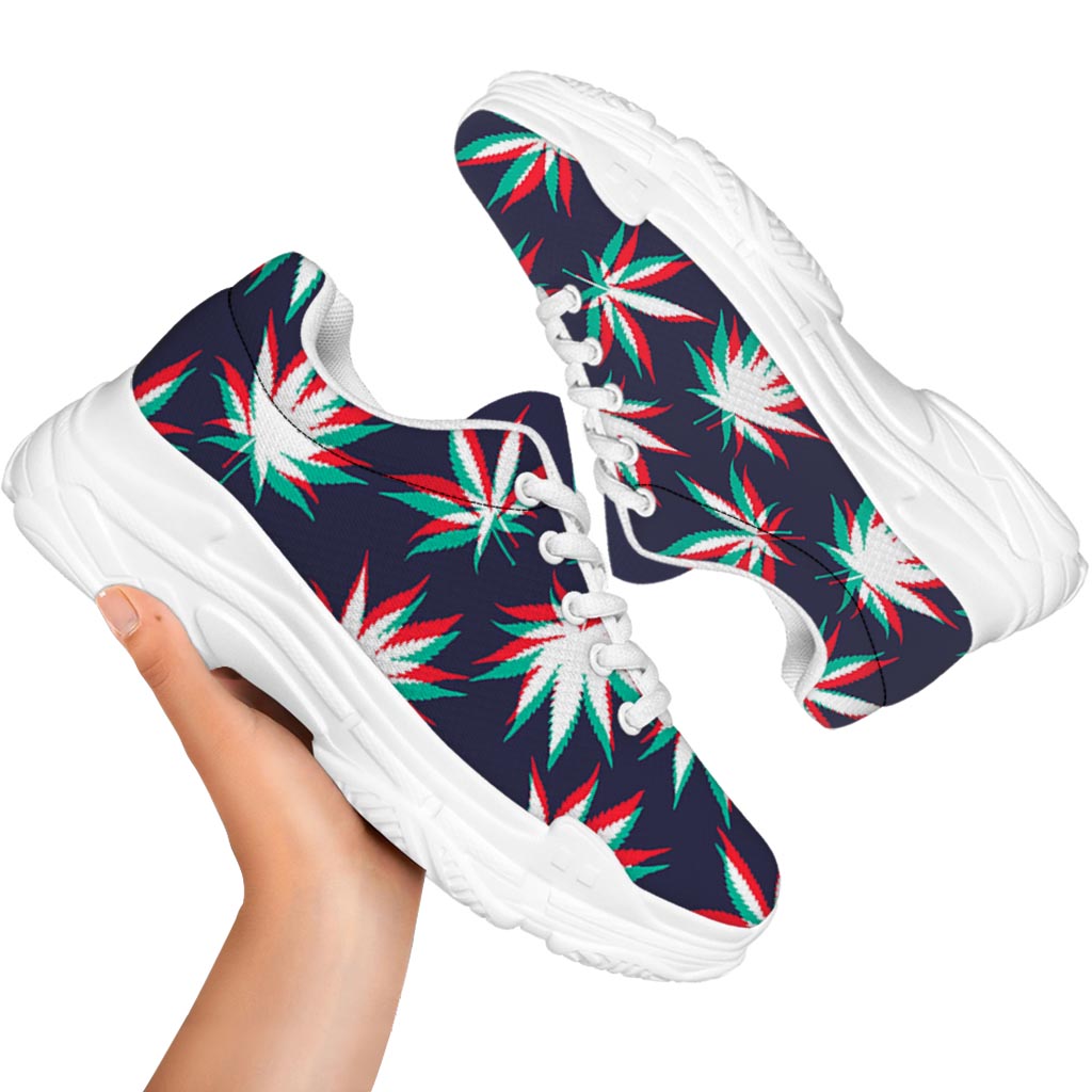 Trippy Hemp Leaves Reggae Pattern Print White Chunky Shoes