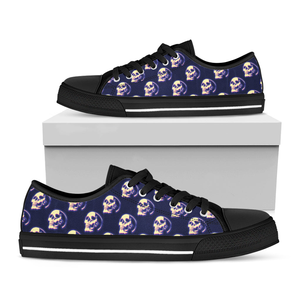 Trippy Skull Pattern Print Black Low Top Sneakers