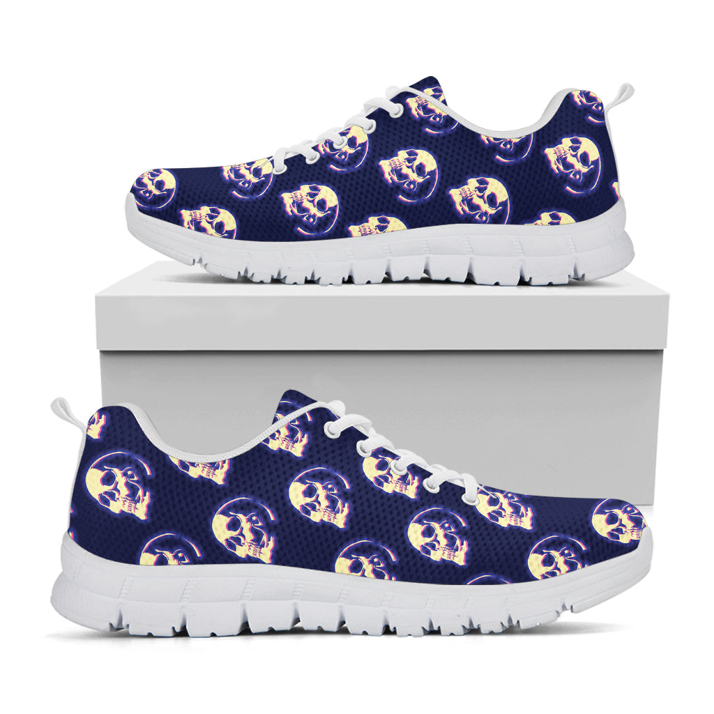 Trippy Skull Pattern Print White Running Shoes