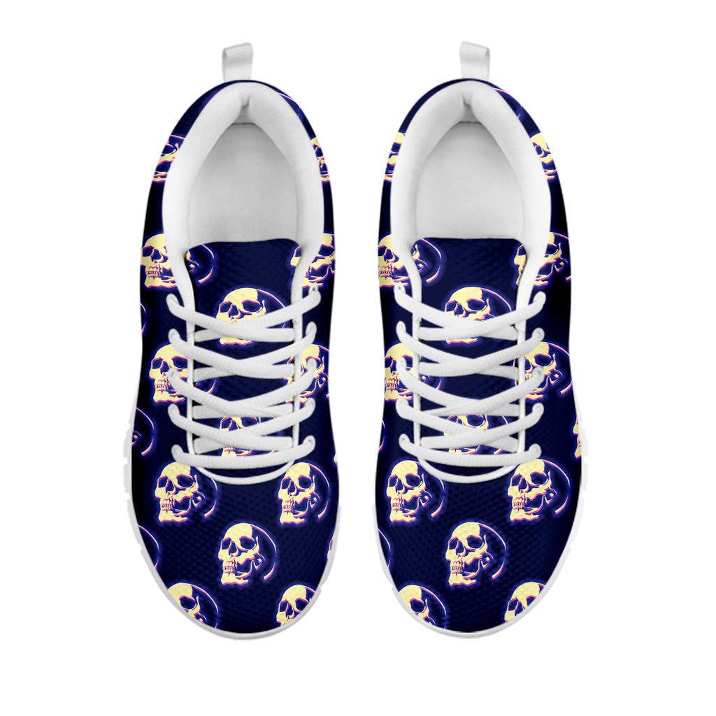 Trippy Skull Pattern Print White Running Shoes
