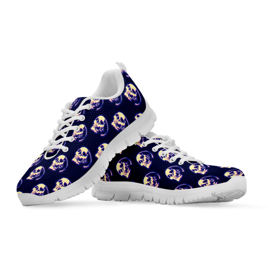 Trippy Skull Pattern Print White Running Shoes