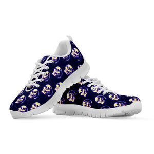 Trippy Skull Pattern Print White Running Shoes