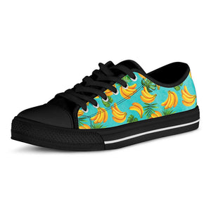 Tropical Banana Leaf Pattern Print Black Low Top Sneakers