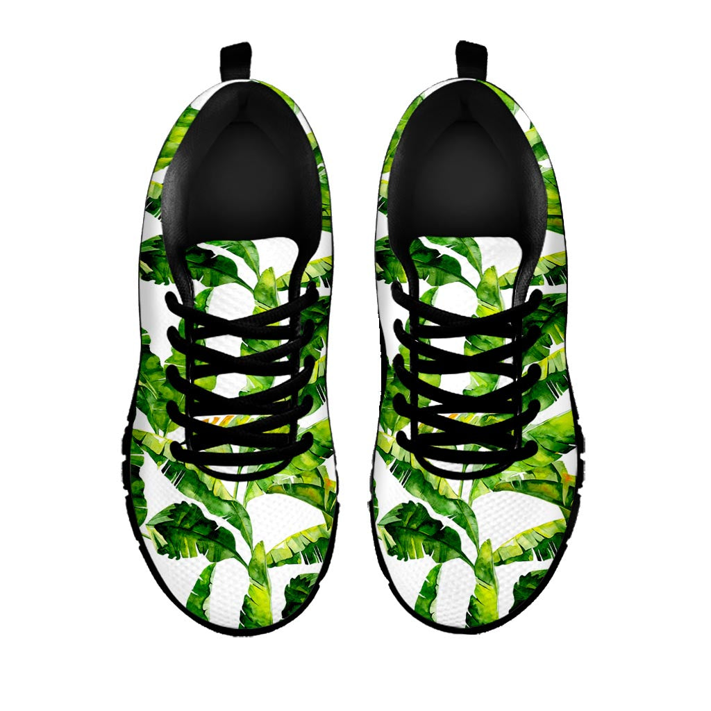 Tropical Banana Leaves Pattern Print Black Running Shoes