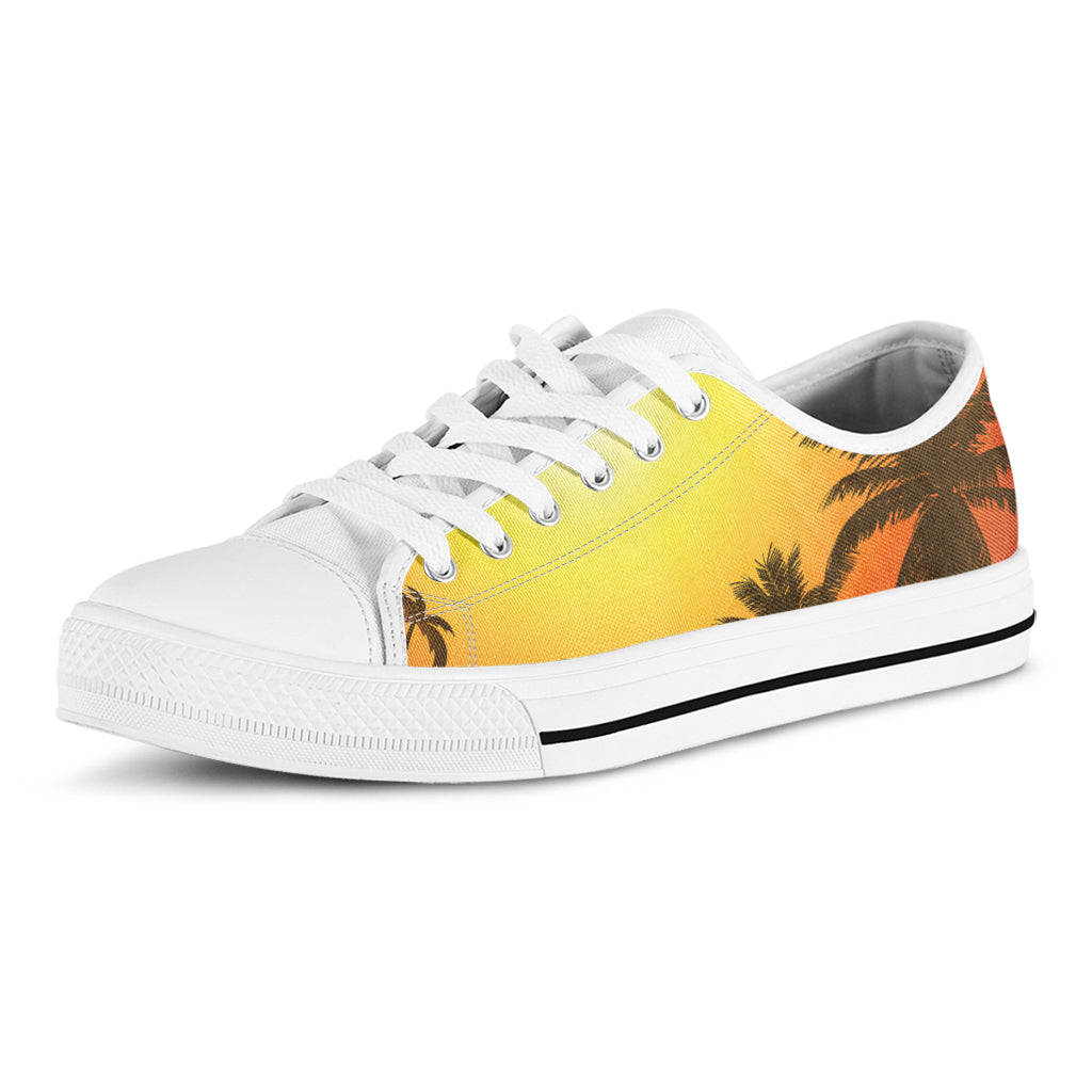 Tropical Beach Sunset Print White Low Top Sneakers