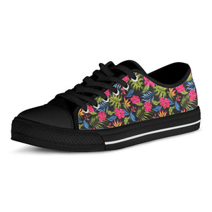 Tropical Bird Of Paradise Pattern Print Black Low Top Sneakers