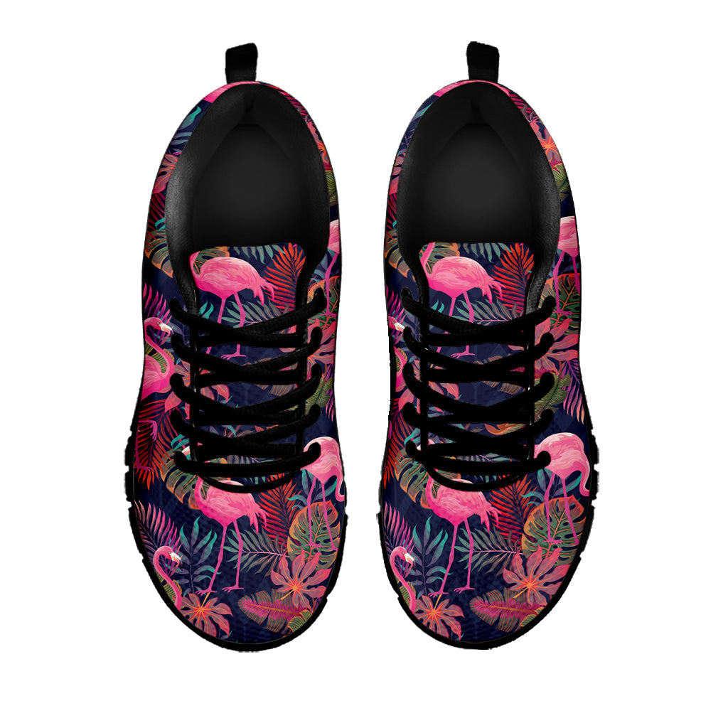 Tropical Flamingo Aloha Pattern Print Black Running Shoes