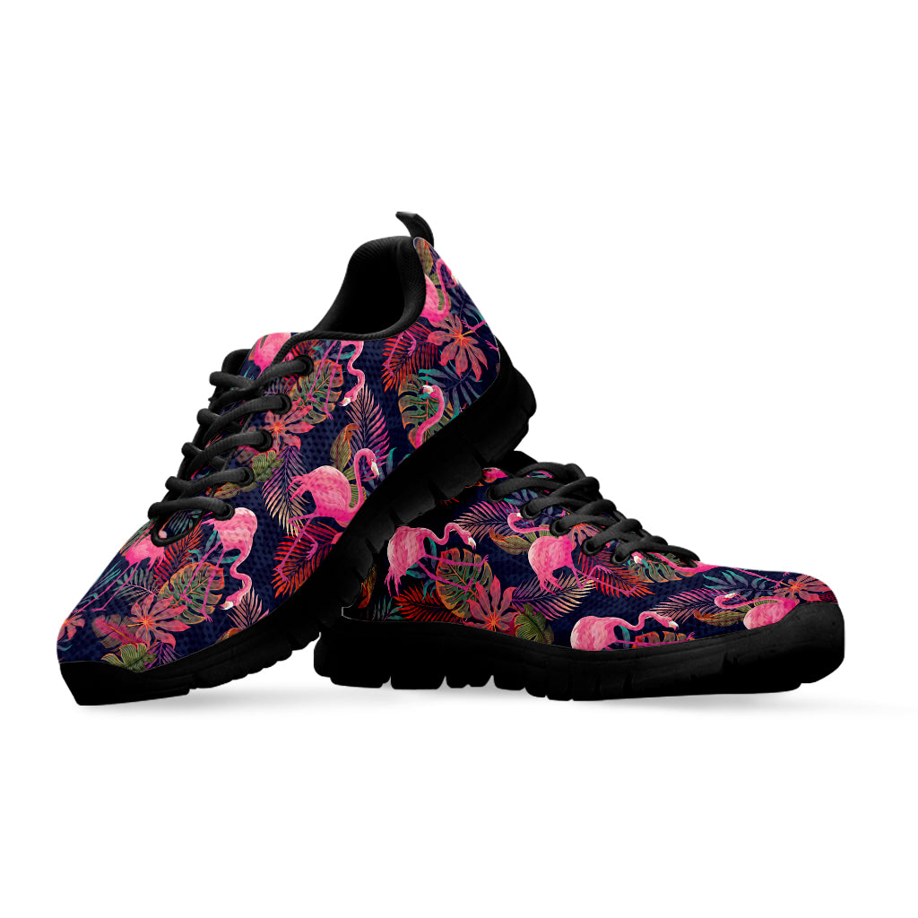 Tropical Flamingo Aloha Pattern Print Black Running Shoes