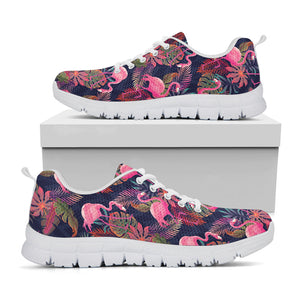 Tropical Flamingo Aloha Pattern Print White Running Shoes
