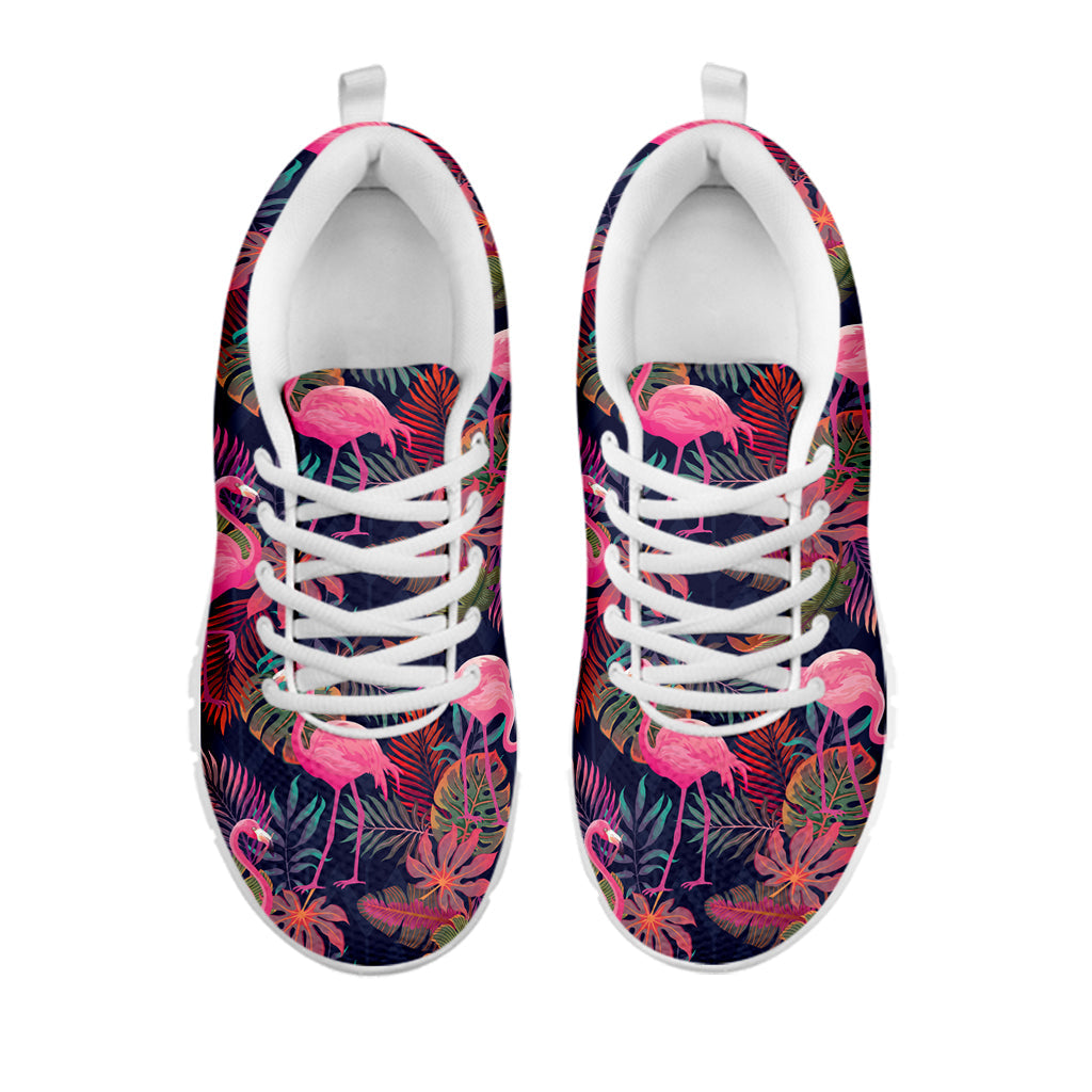 Tropical Flamingo Aloha Pattern Print White Running Shoes