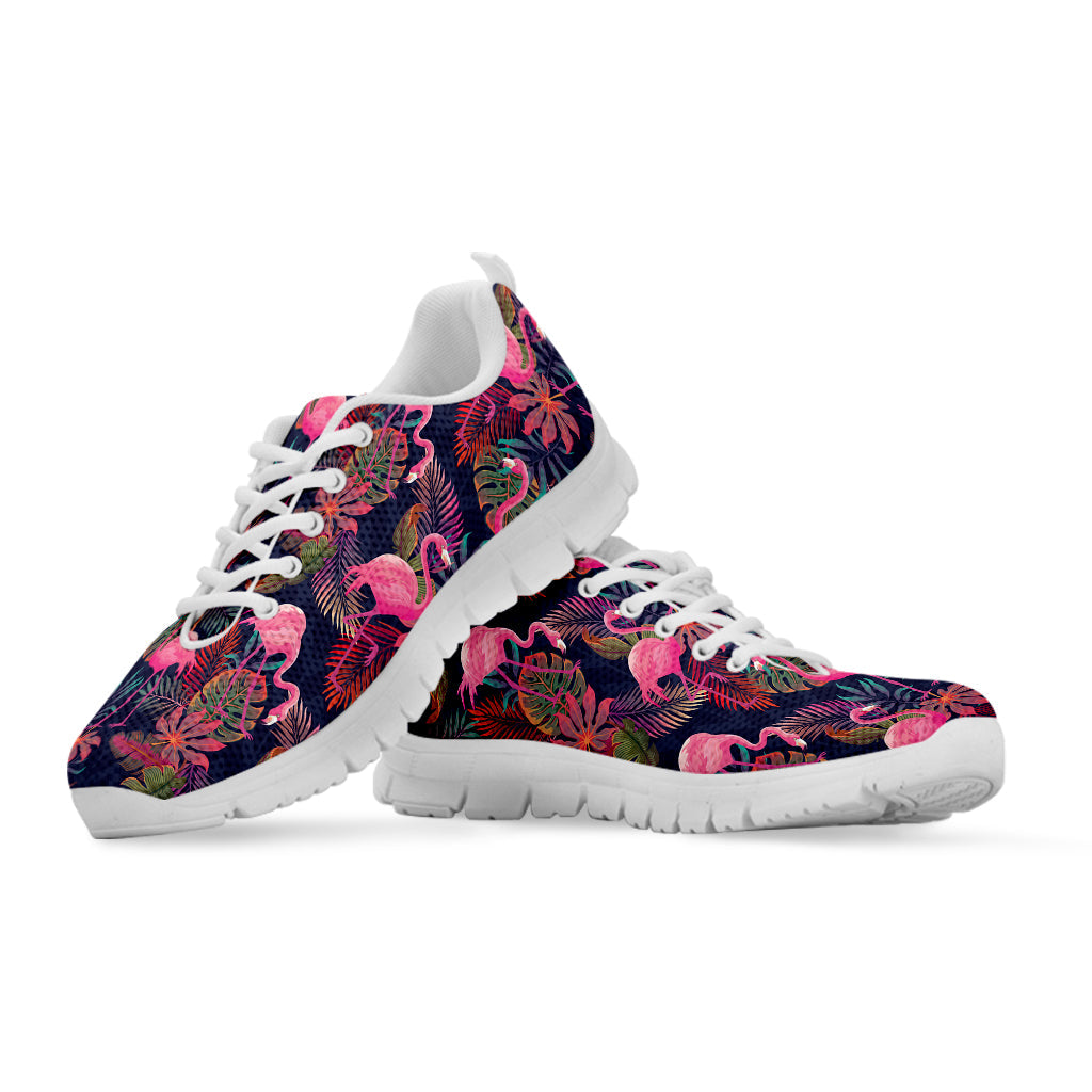 Tropical Flamingo Aloha Pattern Print White Running Shoes