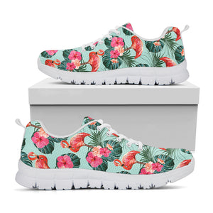 Tropical Floral Flamingo Pattern Print White Running Shoes