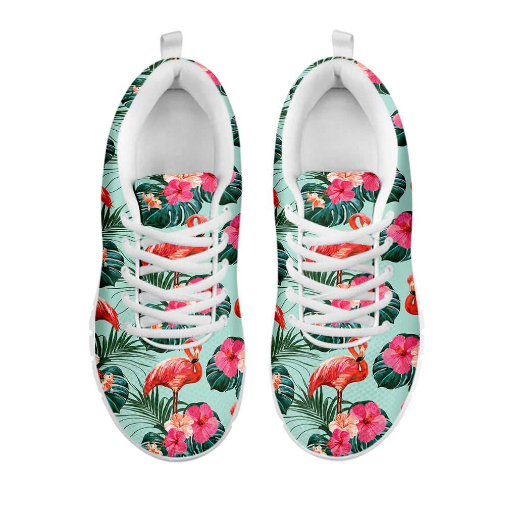 Tropical Floral Flamingo Pattern Print White Running Shoes
