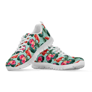 Tropical Floral Flamingo Pattern Print White Running Shoes
