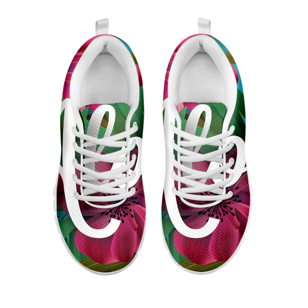 Tropical Flower Aloha Print White Running Shoes