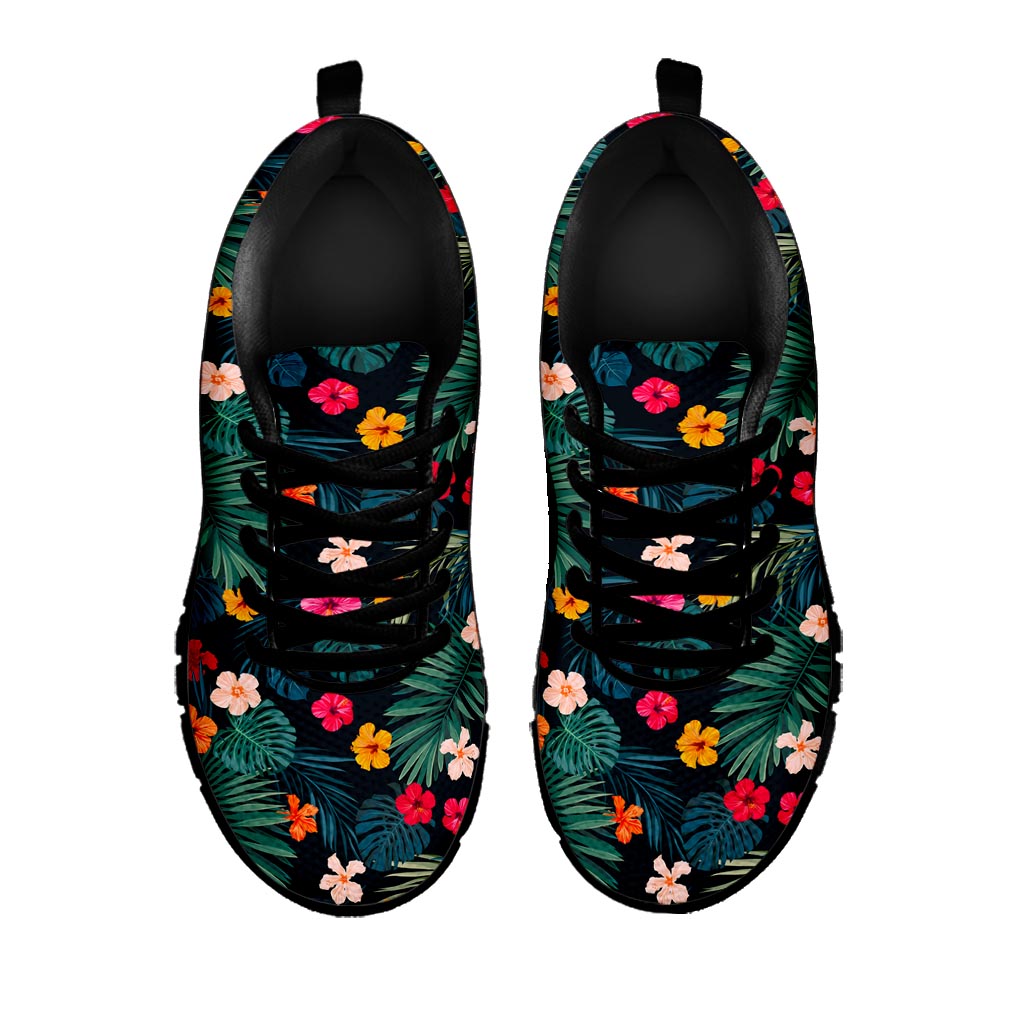 Tropical Flowers Hawaii Pattern Print Black Running Shoes