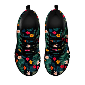 Tropical Flowers Hawaii Pattern Print Black Running Shoes