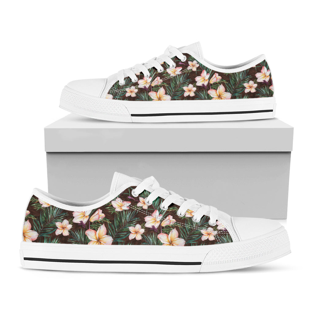 Tropical Frangipani Flower Print White Low Top Sneakers