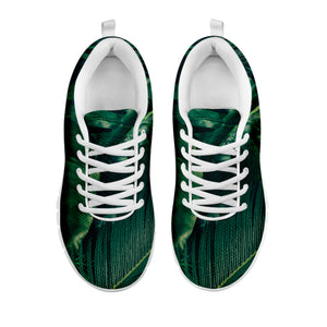Tropical Green Leaves Print White Running Shoes